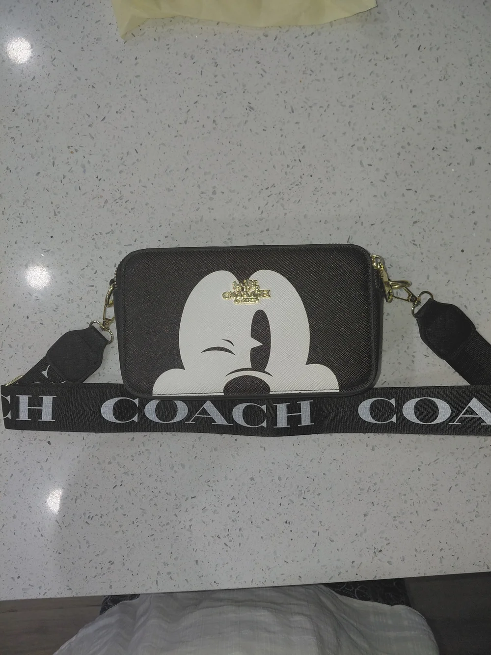 Coach Black And White Disney Mickey Crossbody Bag with Gold Hardware